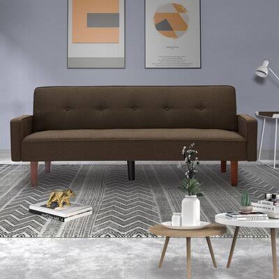 Cordelie Twin 75x22 Wide Linen Tufted Back Convertible Sofa Latitude Run Body Fabric: Brown 100% Linen