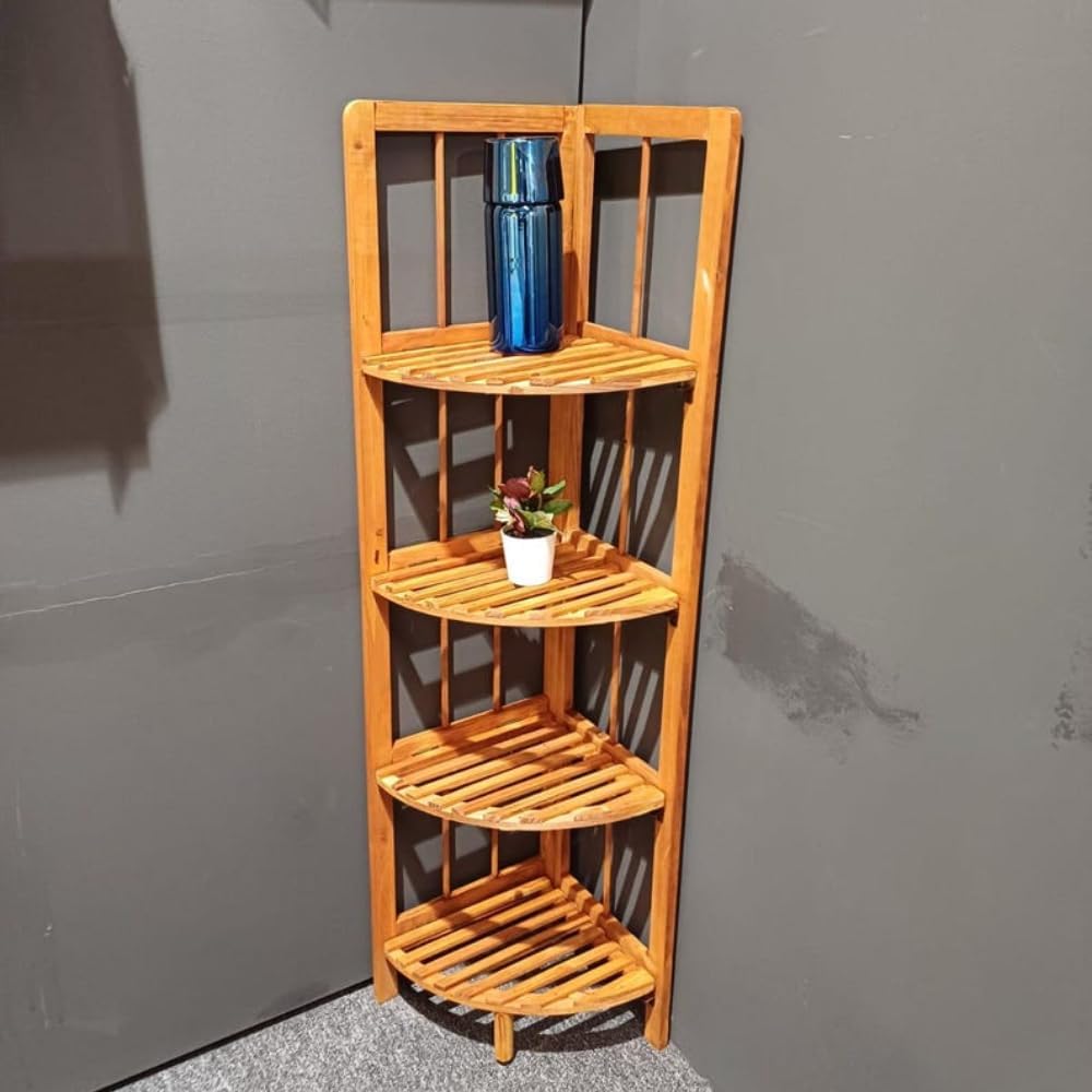 4-Tier Open Wooden Corner Shelf, Corner Bookshelf, Wooden Bookcase, Modern Bookshelf, Plant Stand, Display Shelves, 11" W x 43" H x 11" D