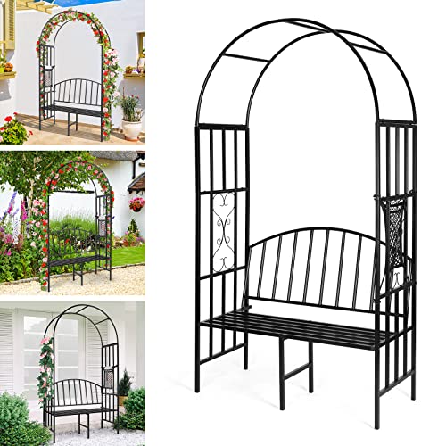 Garden Arch Heavy Duty (Holds 660lbs-250kg) | Metal Arbor Archway for Climbing Plant & Two People Seat Bench |Outdoor Lawn Backyard Decor 81 x 45.3 x
