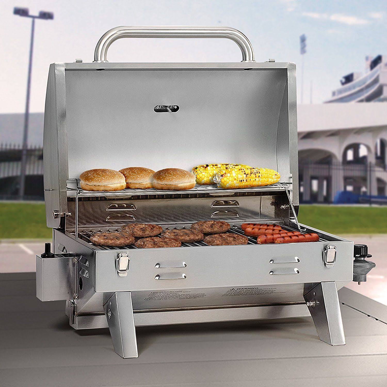 Tabletop Propane Gas Grill Stainless Steel Portable Camping BBQ Cooking Surface