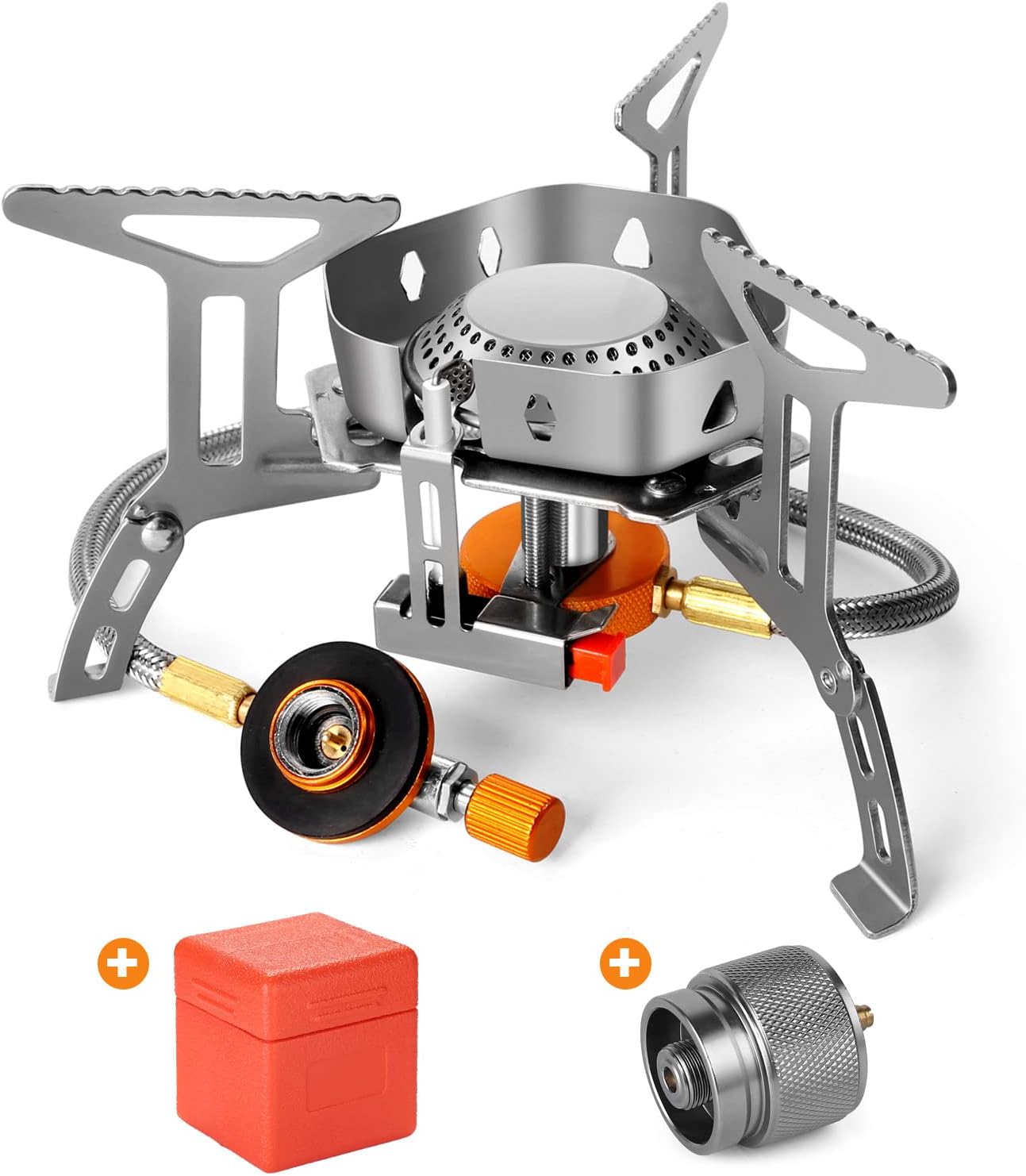 Odoland 3500W/6800W Windproof Camp Stove Camping Gas Stove with Fuel Canister Adapter, Piezo Ignition, Carry Case