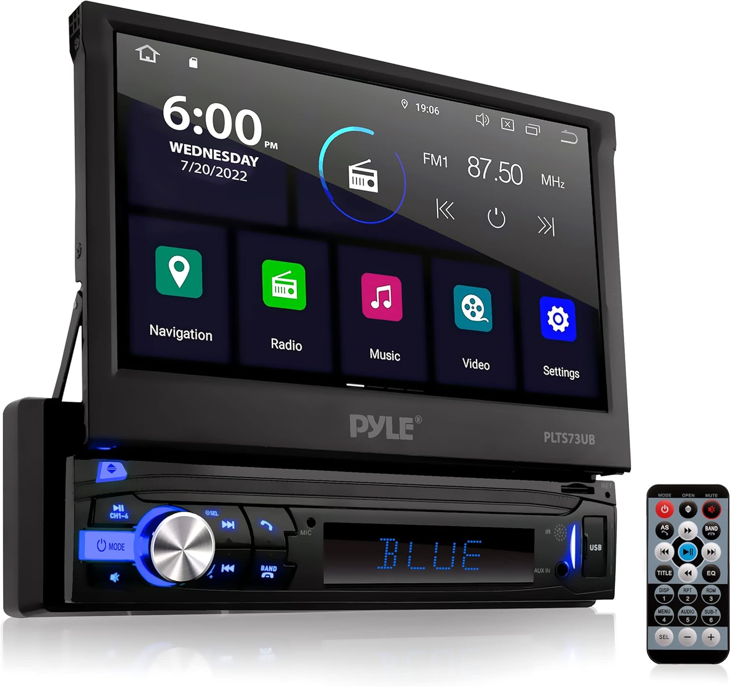 Pyle Car Stereo Video Receiver - Multimedia Player, BT Wireless Streaming, Hands-Free Talking, Motorized Fold-Out 7" Touchscreen Display