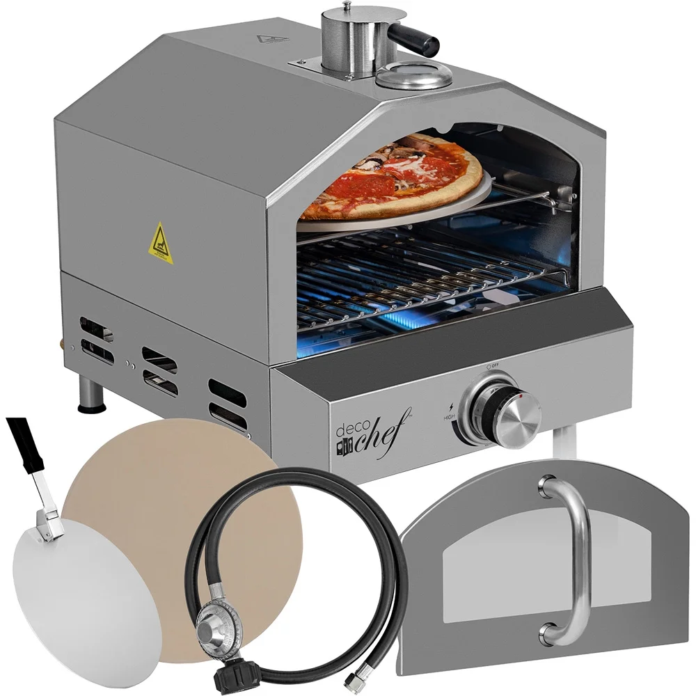 Open Box Deco Chef Portable Outdoor Pizza Oven and Grill with Propane Gas CSA Approved Regulator and Hose, Includes Pizza Peel, Stone