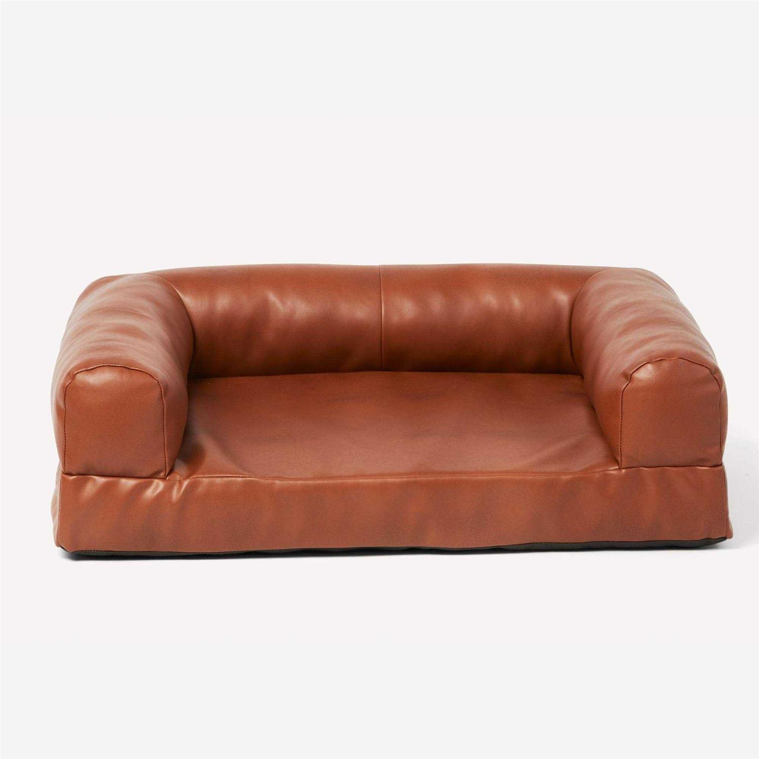Nate &amp; Jeremiah and Faux Leather Couch Pet Bed in Brown - Pet Supplies online store