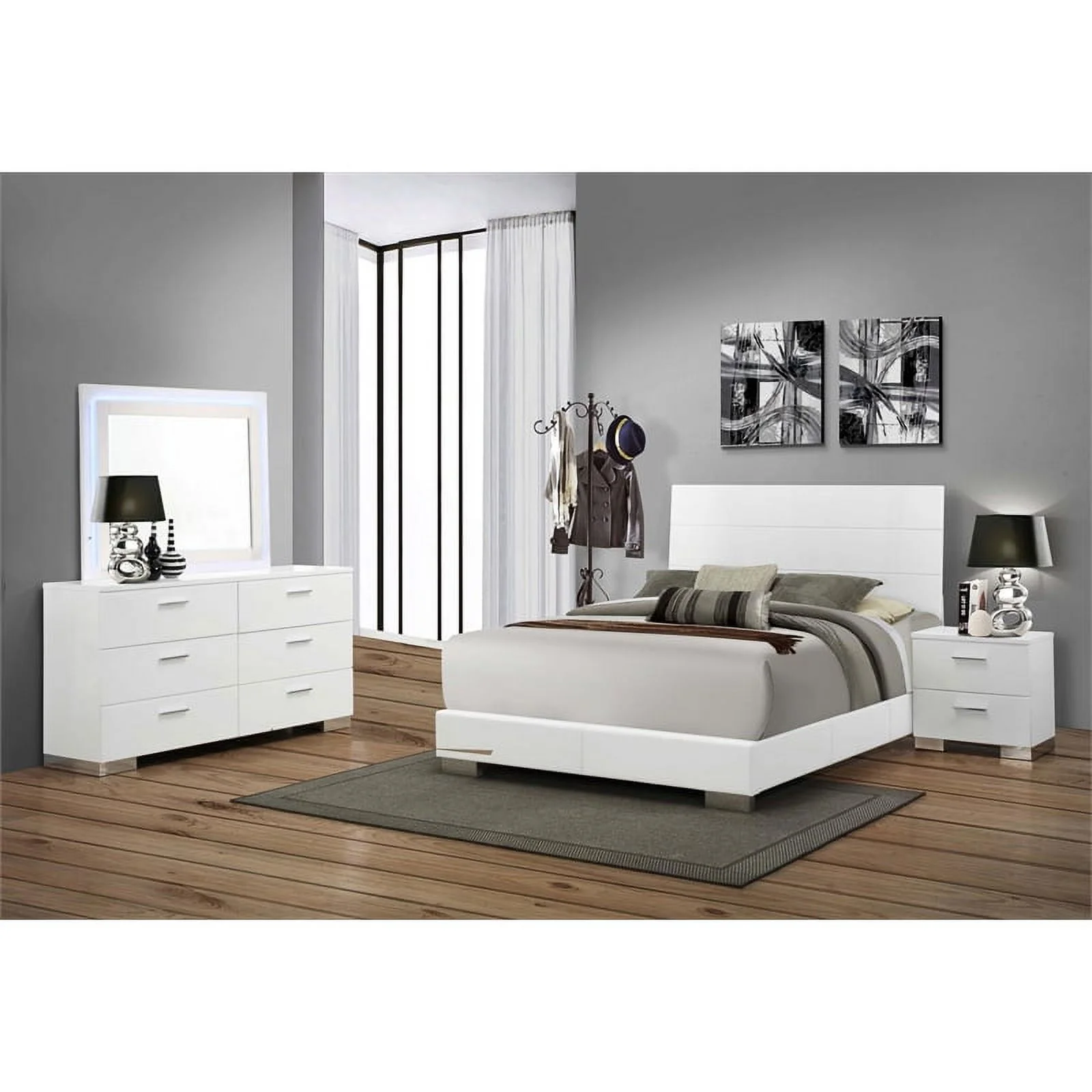 Pemberly Row 4-Piece Modern Wood Eastern King Bedroom Set in Glossy White