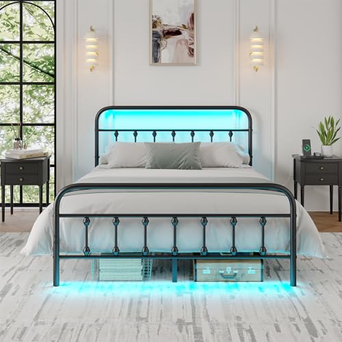 Full Bed Frame with Charging Station