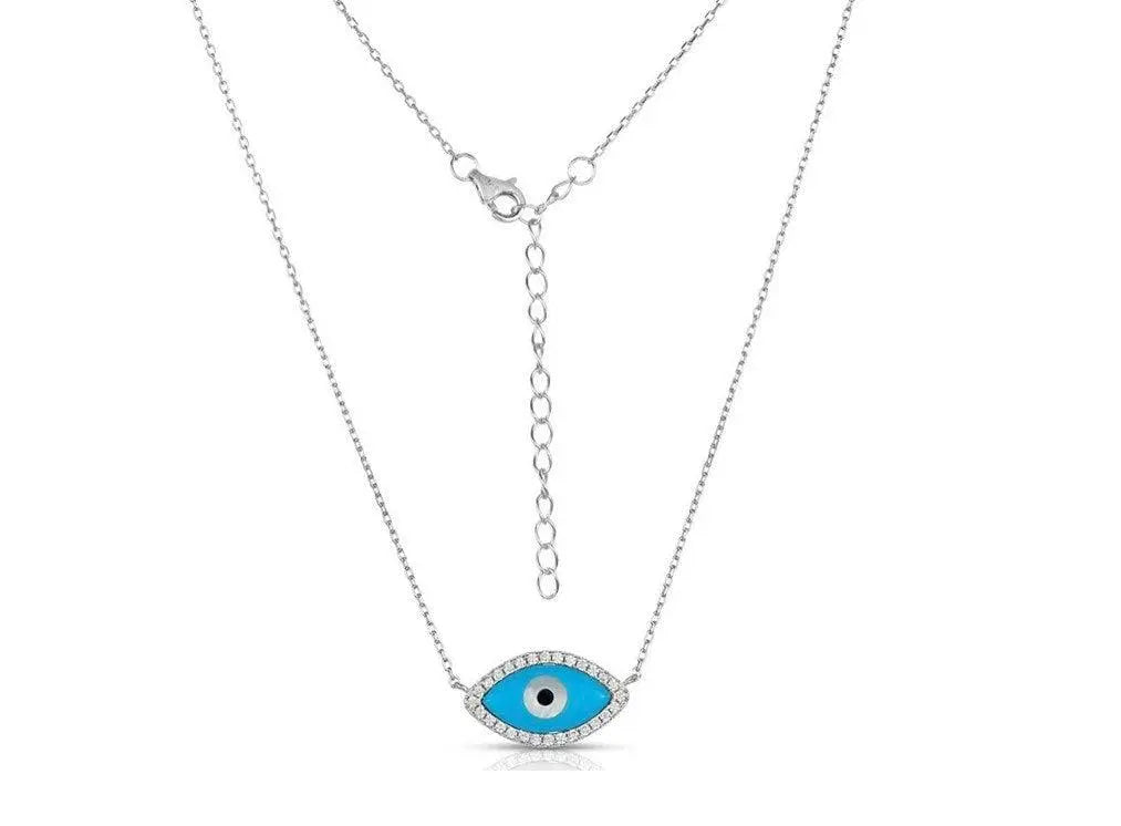 ADIRFINE 925 Sterling Silver Enameled Turquoise Evil Eye Pendant Necklace Choker