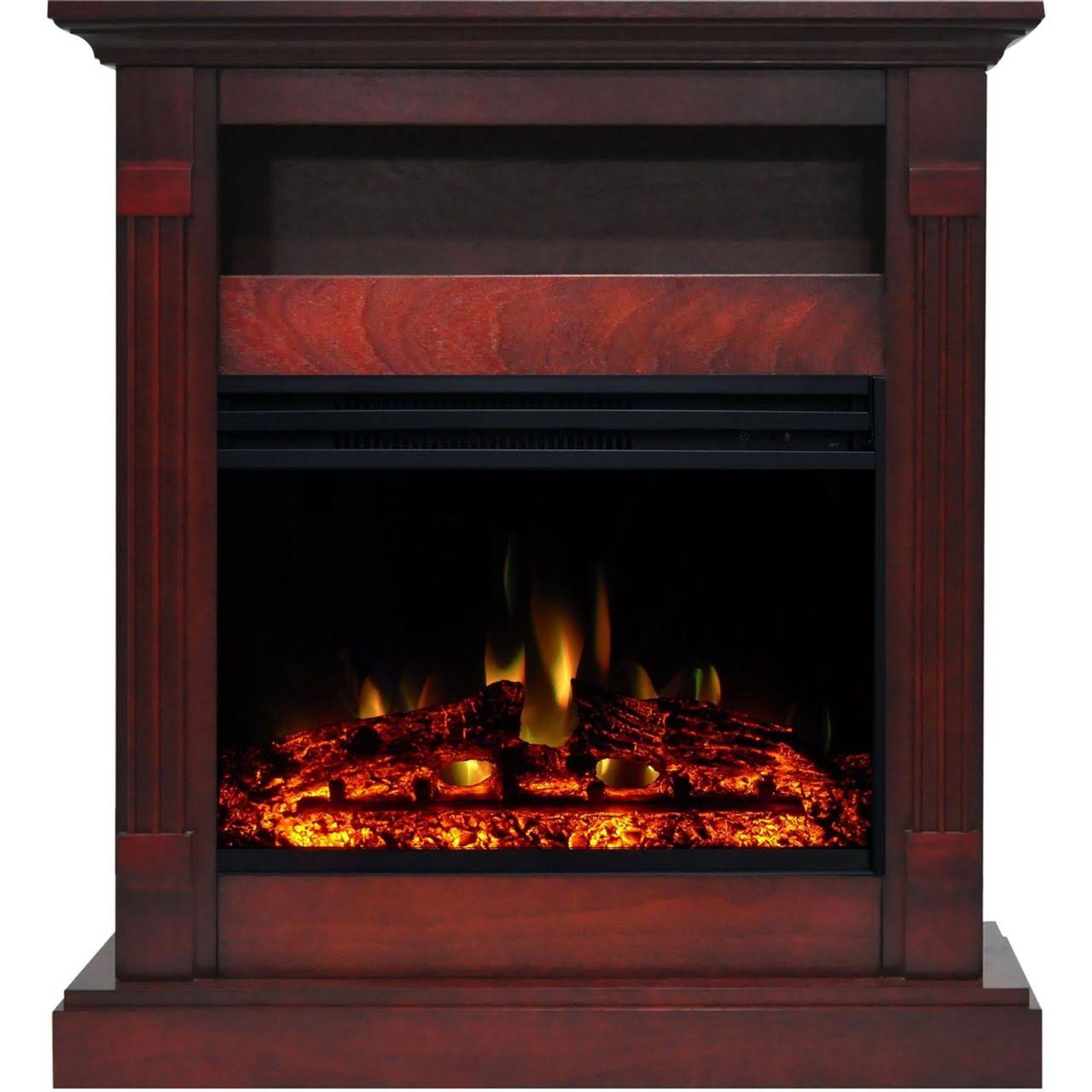 Cambridge Sienna 34-in. Electric Fireplace Heater with Cherry Mantel, Enhanced Log Display, Multi-Color Flames, and Remote Contr