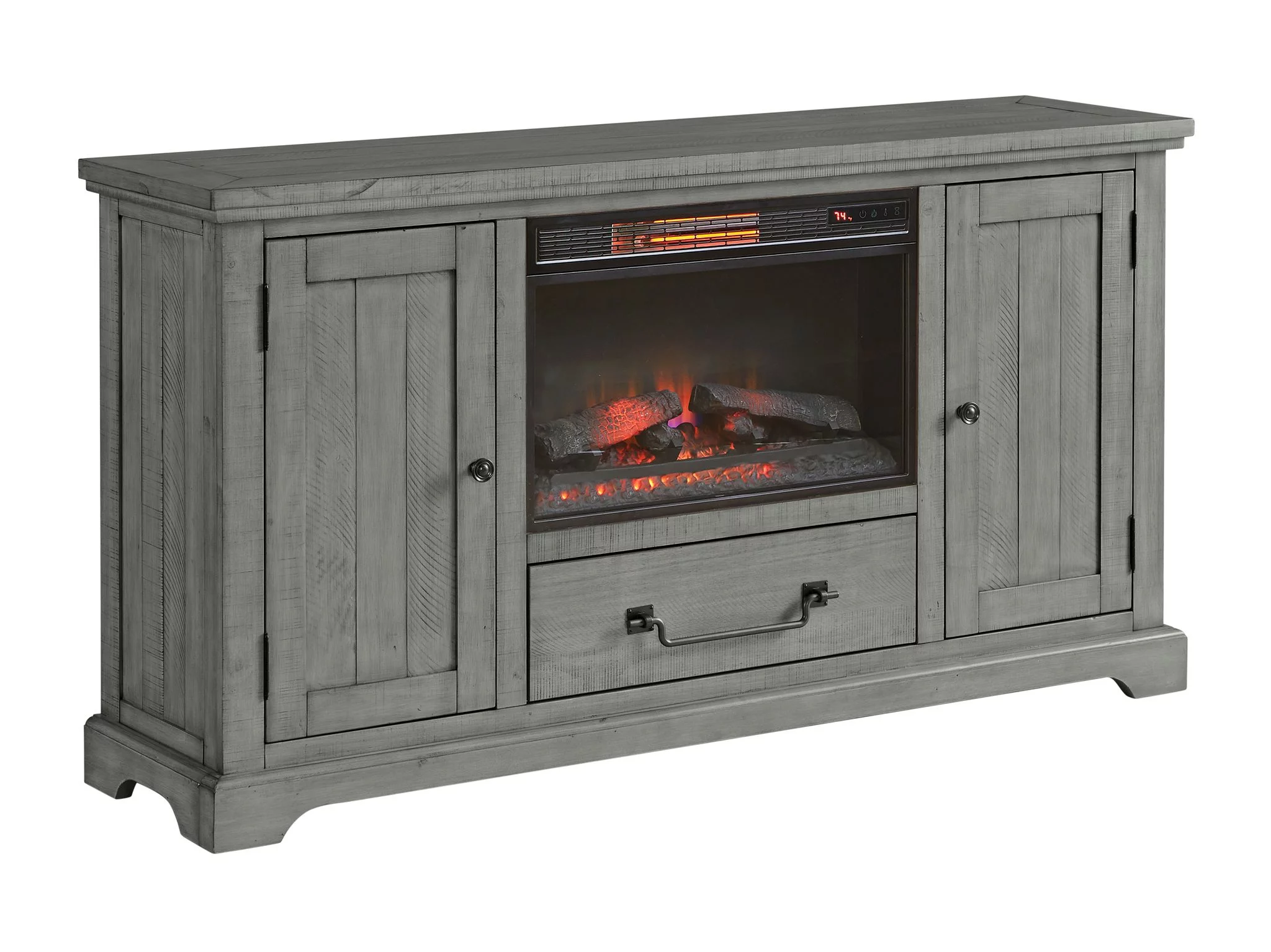 Martin Svensson Home Beach House Solid Wood TV Stand with Fireplace for TVs up to 70", Dove Grey