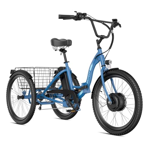 ANCHEER Electric Tricycle for Adults, Peak 600W Electric Trike, 24" 499Wh Folding 3 Wheel Ebike for Adults & Seniors, 15.5MPH & 55Miles Electric Bike