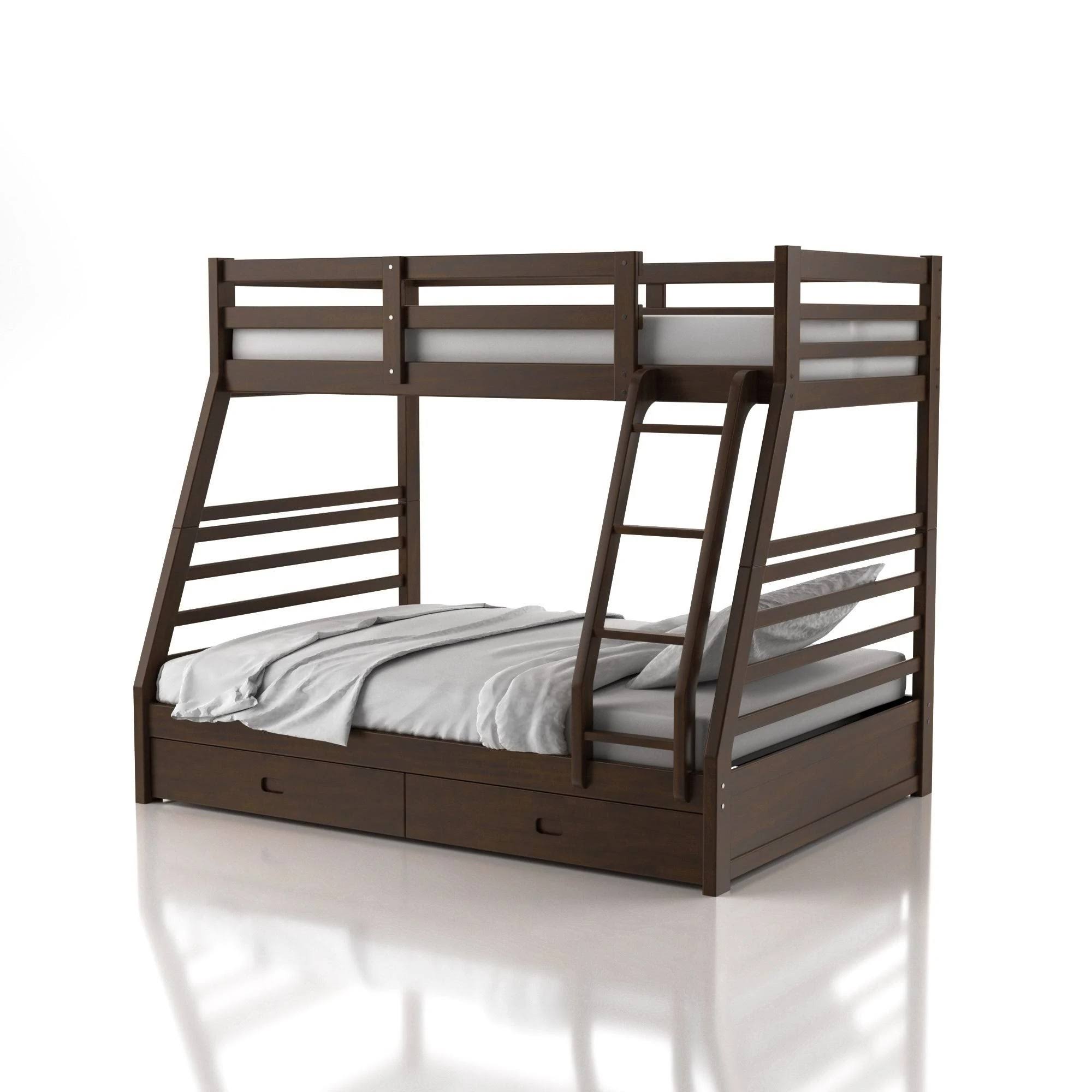 Furniture of America Cude Modern Twin/Full Solid Wood Bunk Bed Set - Dark Walnut