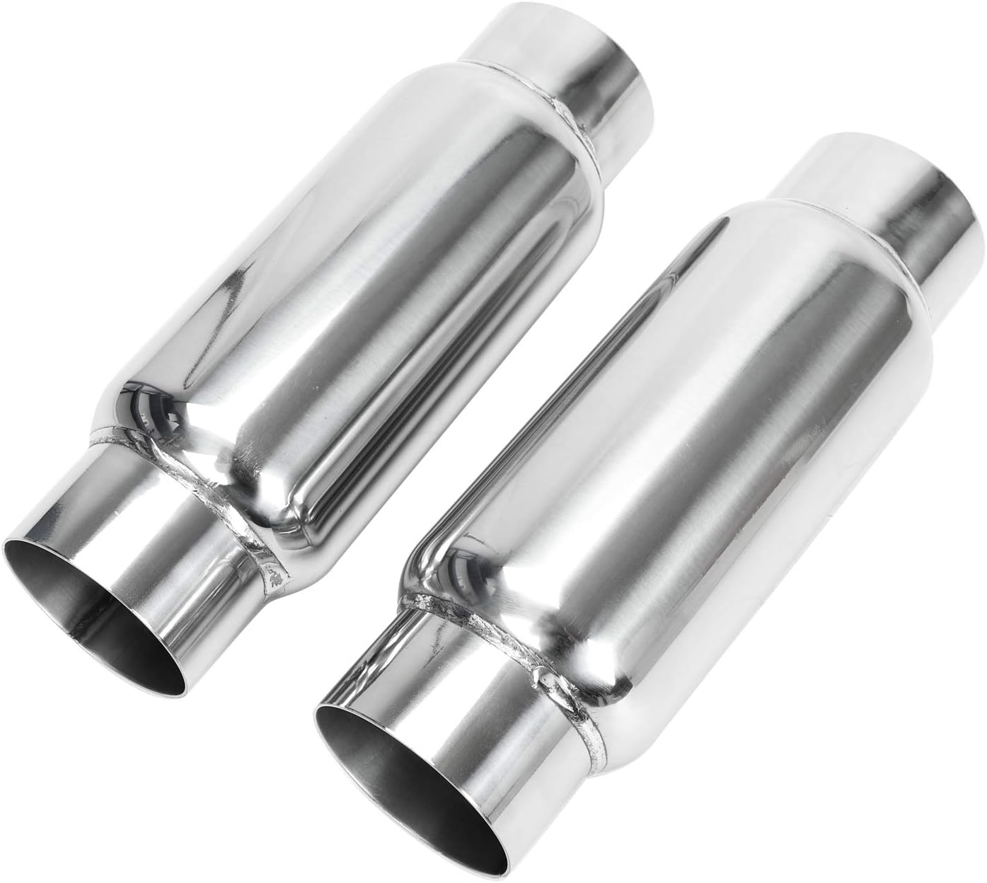 BLACKHORSE-RACING 3" Inlet 3" Outlet Exhaust Muffler, Pair of 3 Inch Resonator Universal Stainless Steel Exhaust Muffler Resonator for Cars