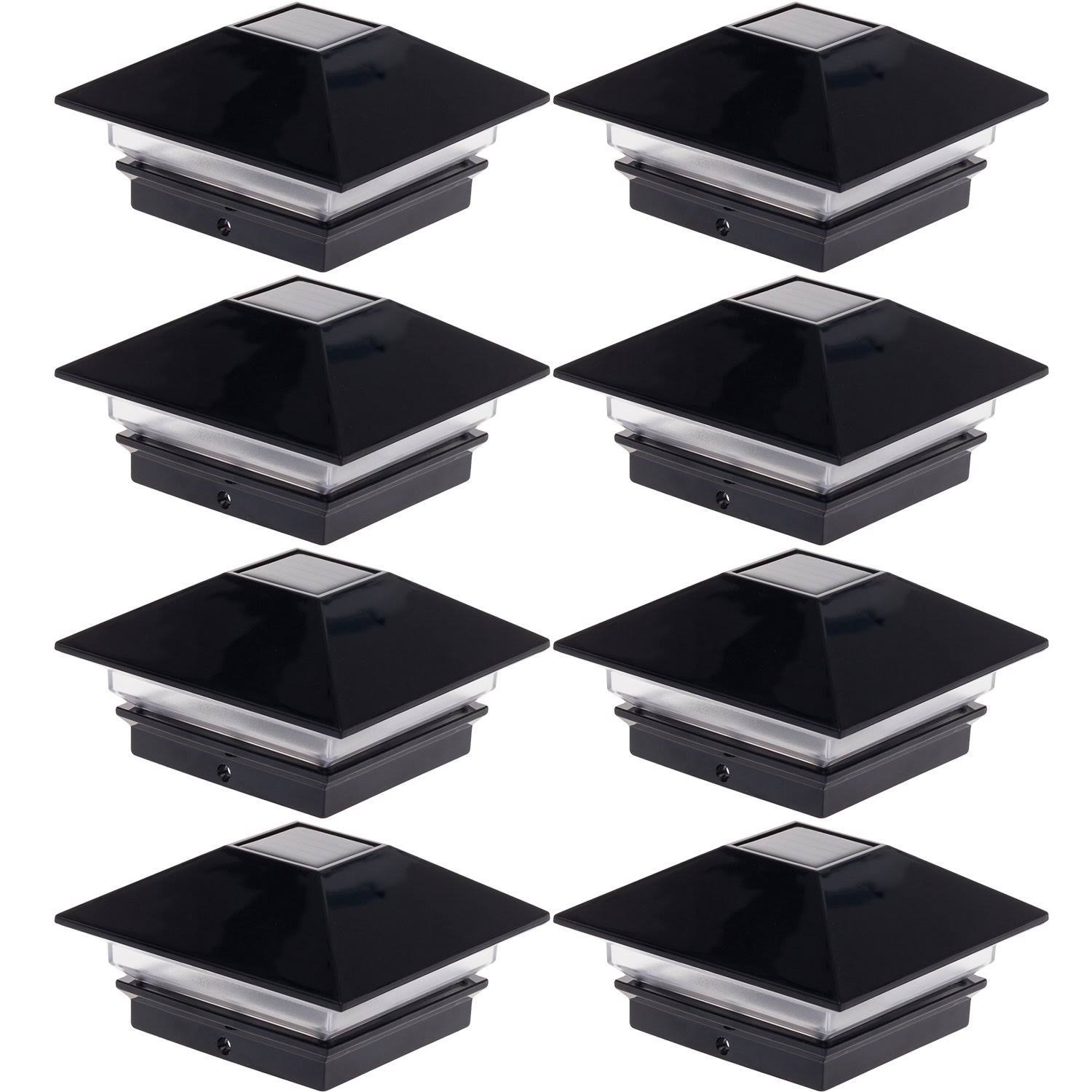Greenlighting (8 Pack) Low Profile LED Solar Post Cap Lights for 4 x 4 Wood Posts (Black)