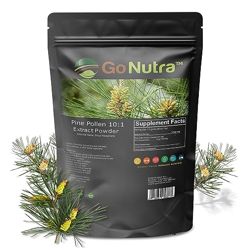 Go Nutra - Pine Pollen Powder, Potent 10:1 Pine Pollen Powder from Masson Pine Trees, Pure Powdered Pine Pollen for Tea, Coffee, Juice, Smoothies