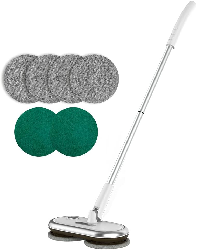 GOBOT Electric Mop with Motorized Dual Spin Mopheads, Lightweight & Rechargeable,4 Microfiber Pads & 2 Floor Scrubber Pads