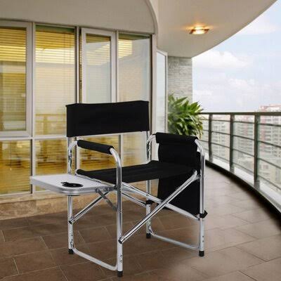 Oversized Camping Director Chair Frame Collapsible Recliner with Side Table Arlmont u0026 Co.