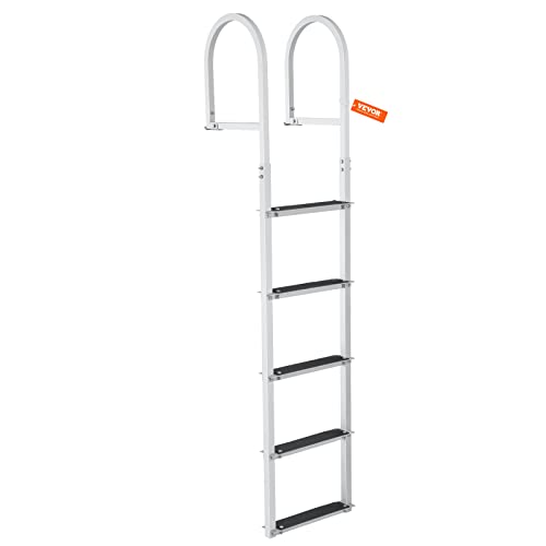 VEVOR Dock Ladder, Removable 5 Steps, 500 lbs Load Capacity, Aluminum Alloy Pontoon Boat Ladder with 3.1'' Wide Step & Nonslip Mat