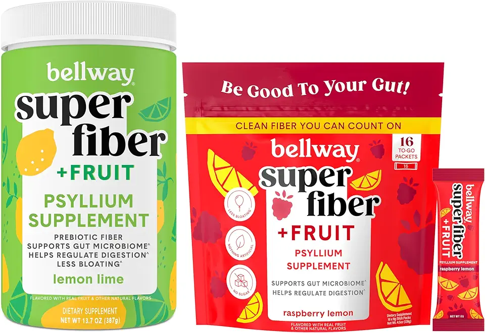 Bellway Super Fiber Powder + Fruit, Lemon Lime Super Fiber Packets + Fruit, Raspberry Lemon - Kansas Nuitrition - HNZSDS