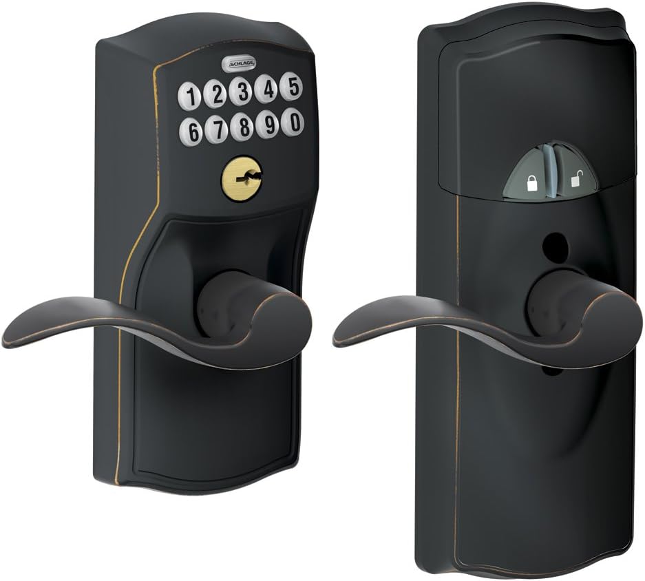 SCHLAGE Home Keypad Lever With Camelot Trim & Z-Wave Technology (Aged Bronze)