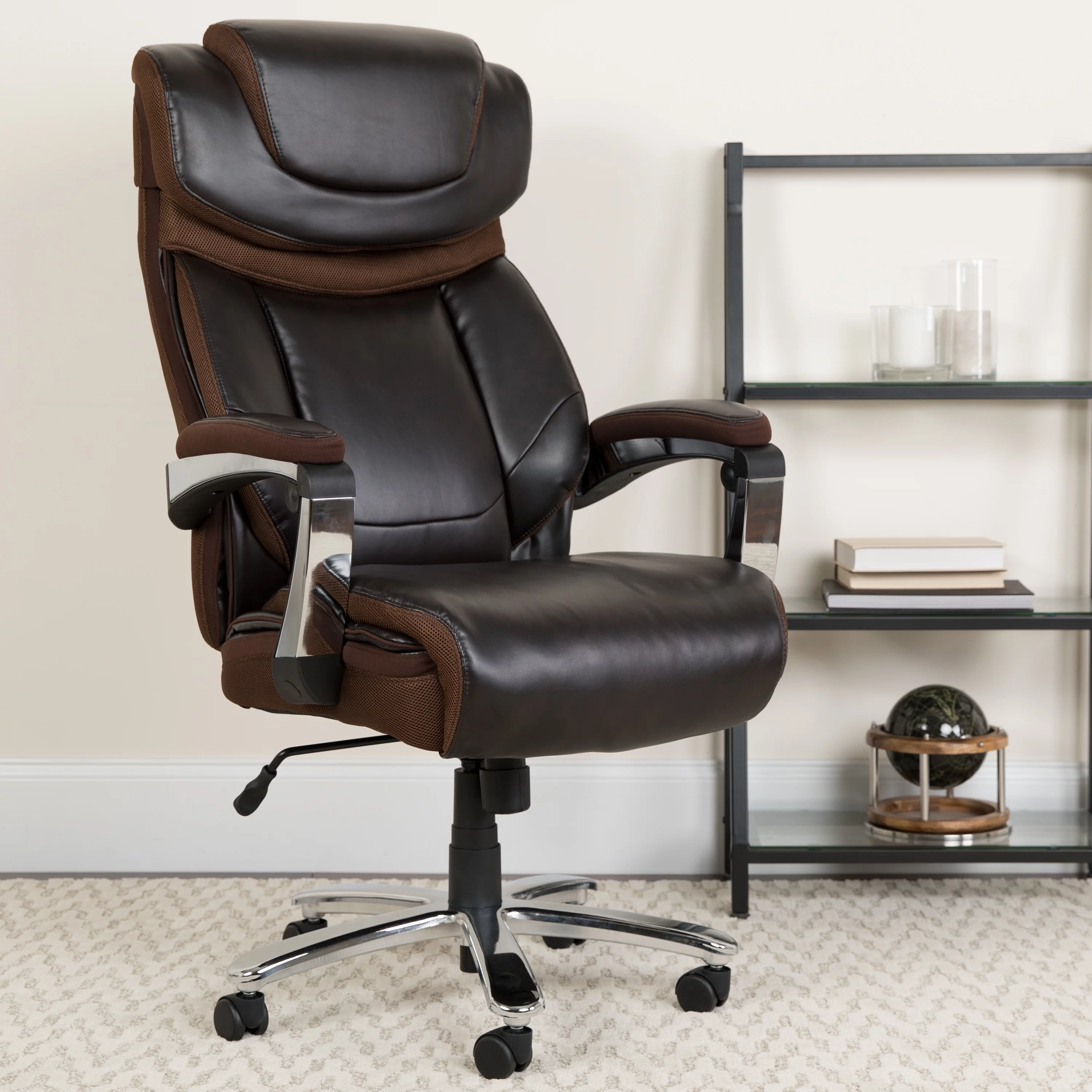 BizChair Big & Tall 500 lb. Rated Brown LeatherSoft Executive Swivel Ergonomic Office Chair with Adjustable Headrest