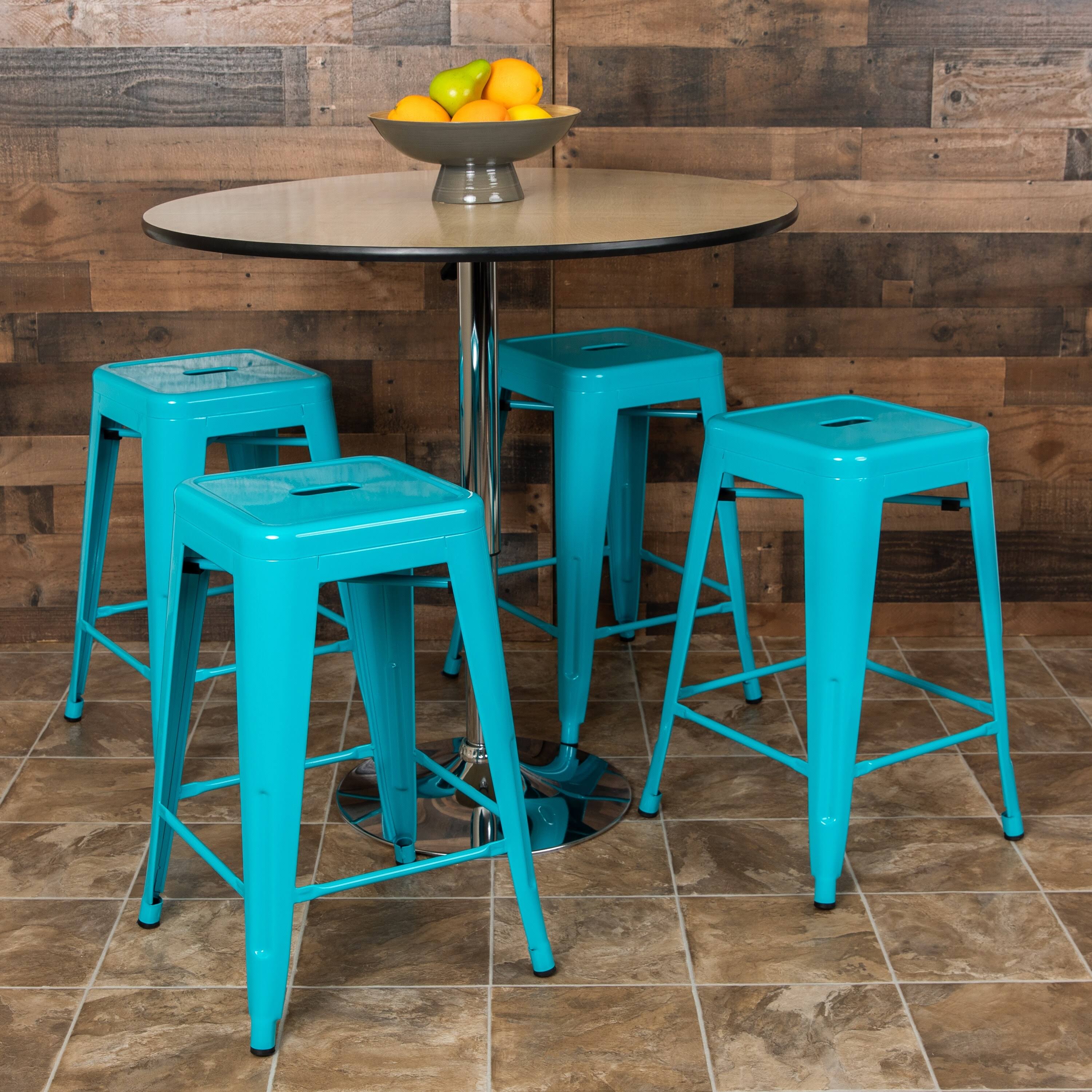 Lancaster Home 4 Pack 24x22 High Metal Indoor Counter Bar Stool - Stackable Stool - Teal