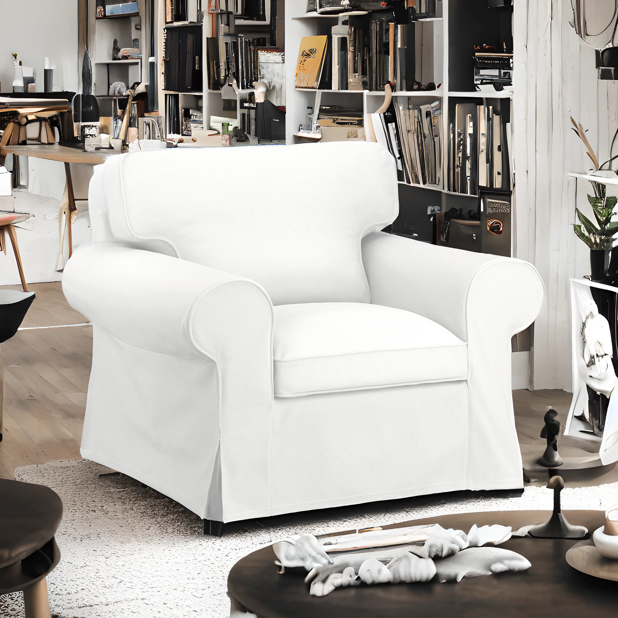 Solid White Armchair Slip Cover. Compatible with IKEA EKTORP