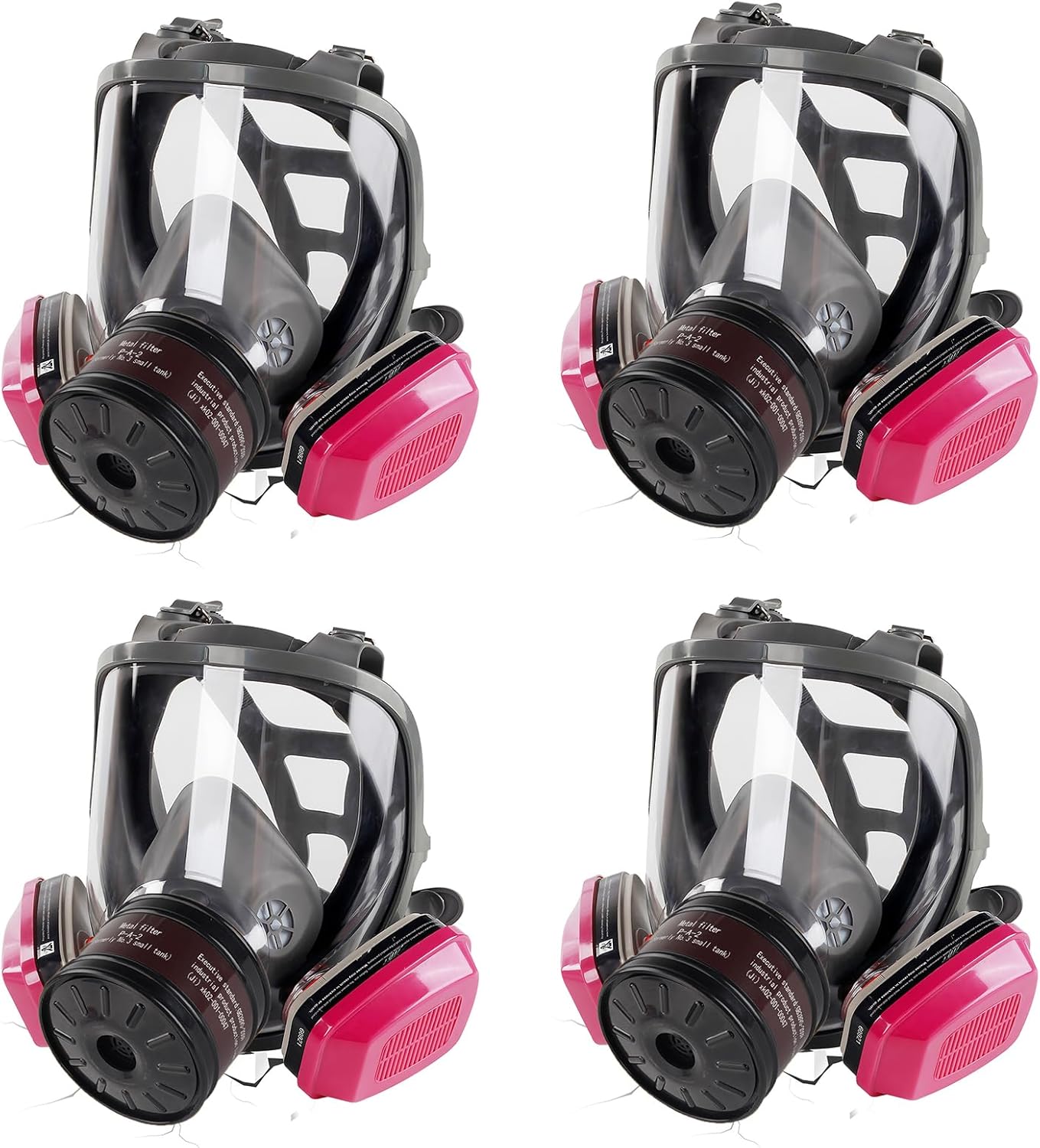 Gas Mask Respirator 4 Pack: Full Face Gas Masks Survival Nuclear and Chemical Reusable Respirator Mask with Filters 60921 & Activated Carbon 40mm
