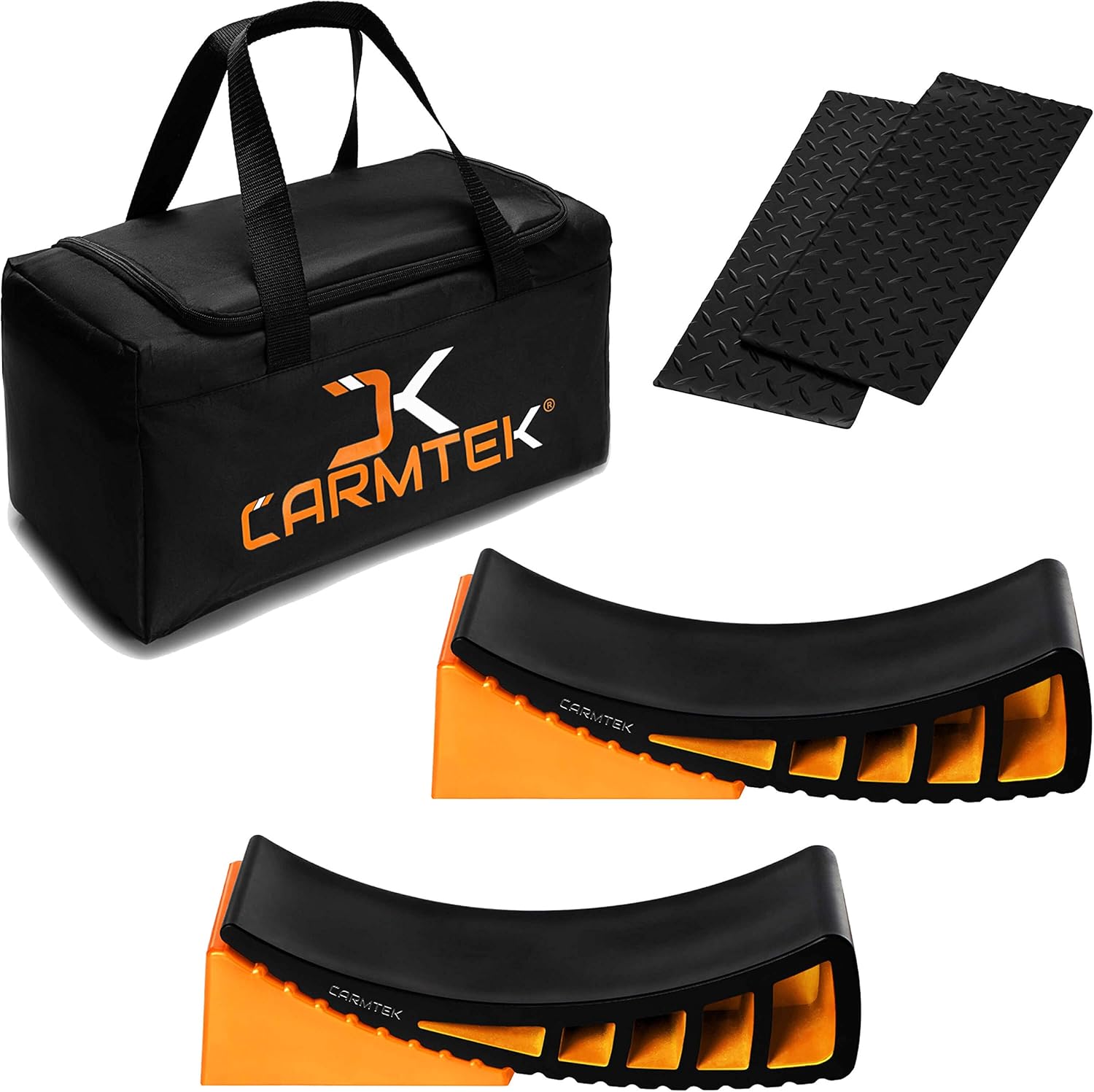 CARMTEK Camper Leveler Premium Kit - Curved RV Levelers with Camper Wheel Chocks