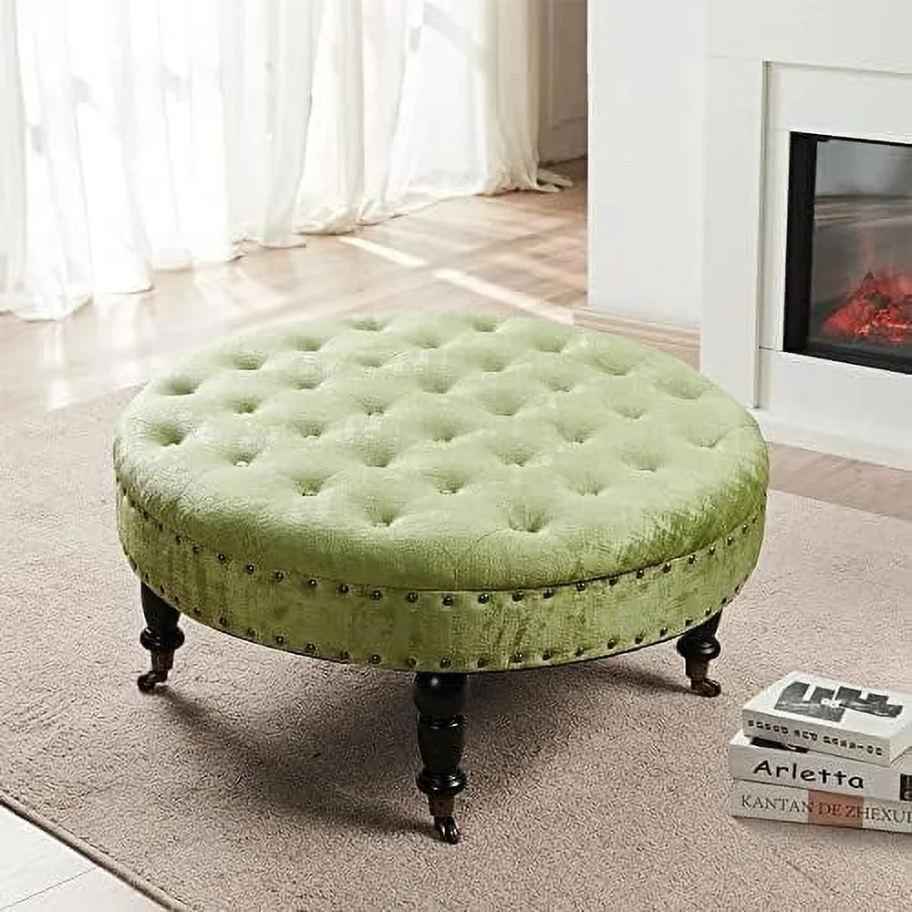 Green Tufted Round Ottoman Coffee Table 34"x 34"x 17"