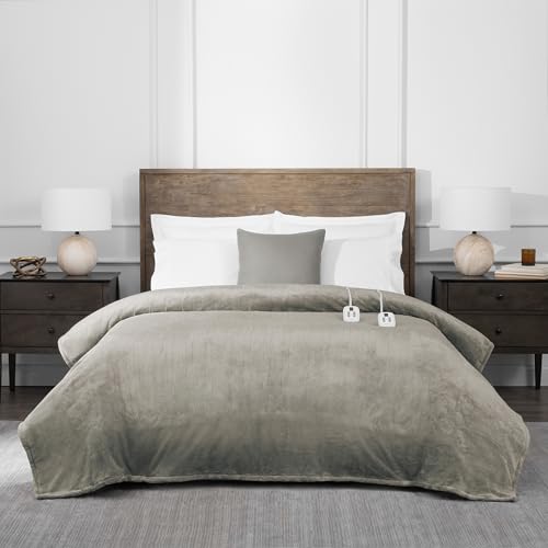 Brookstone Electric Heated Plush Blanket w/ 10 Heat Settings - Adjustable Timer, 12-Hour Auto Shut Off - Machine Washable & Dryer Safe