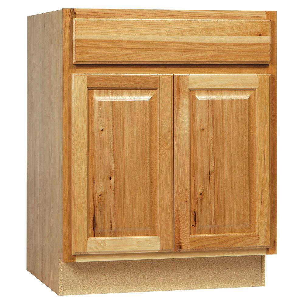 Hampton Bay Hampton Assembled 27x34.5x24 in. Base Kitchen Cabinet with Ball-Bearing Drawer Glides in Natural Hickory