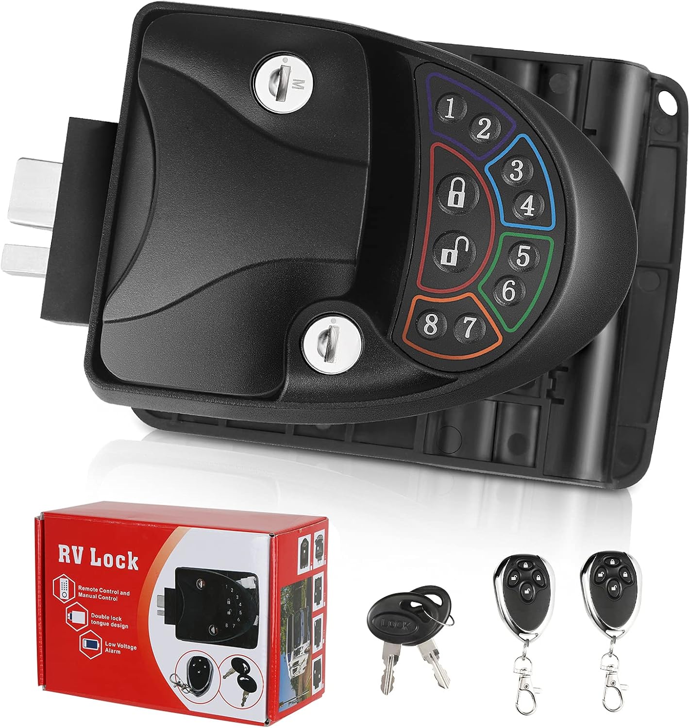 RV Keyless Entry Door Lock with Deadbolt, Zinc Alloy RV Lock Latch Handle with 2 Wireless Remote Key