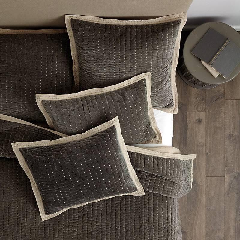 Lucca Velvet Stitched Quilt Olive Twin - Ballard Designs