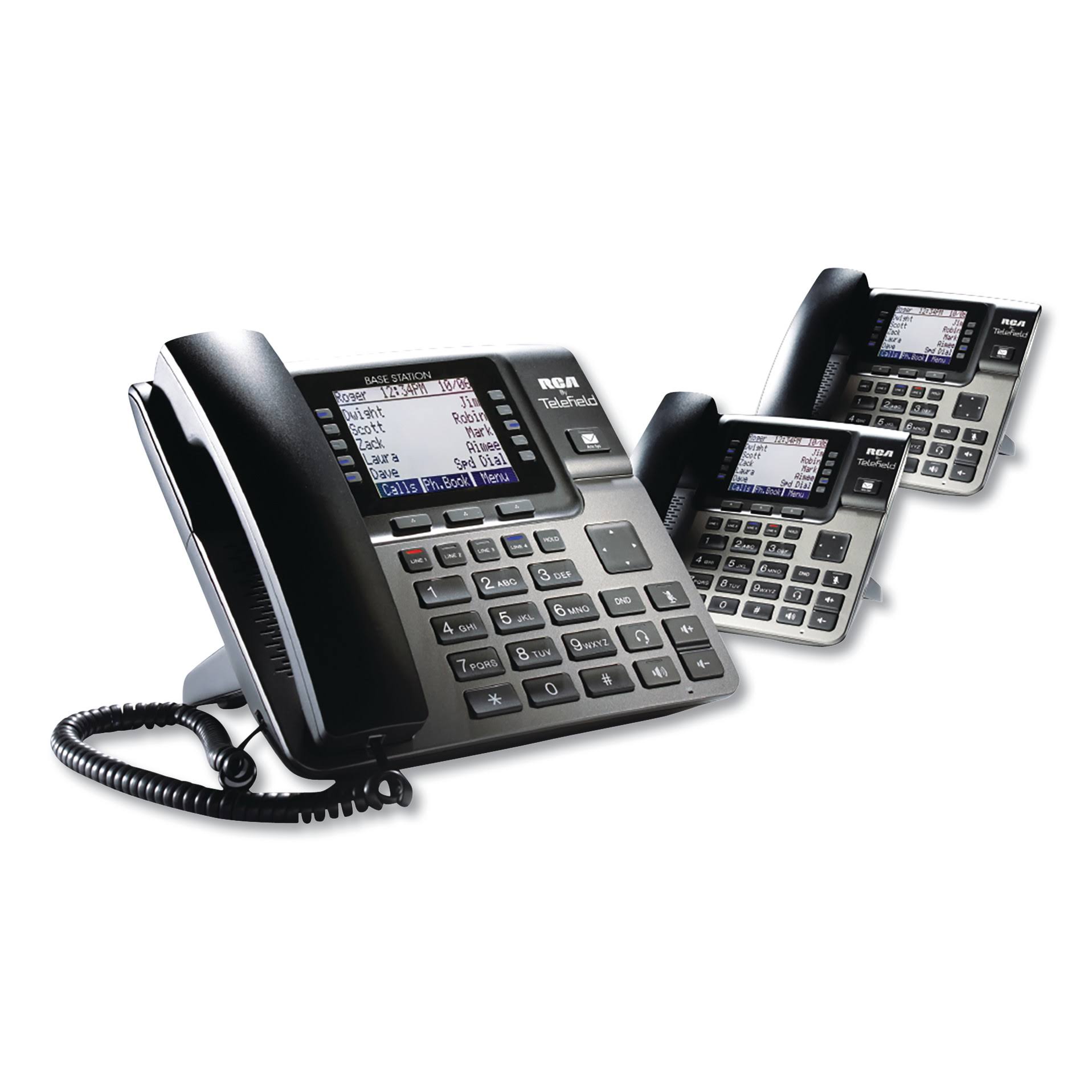 RCA Unison 1-4 Line Wireless Phone System Bundle, 2 Additional Deskphones