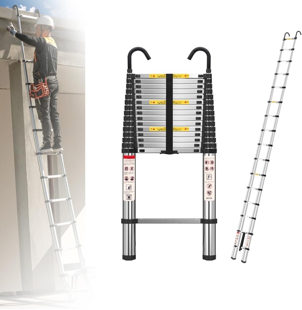 Aluminum Telescoping Ladder 20 FT Portable Extension Ladder - Multi-Purpose Lightweight Folding Ladder RV Collapsible Ladder, Anti-Slip Attic Ladder