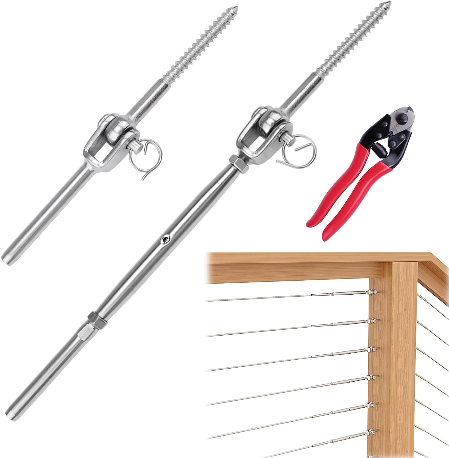 Muzata 36Set Cable Railing Kit 1/8 Swage Toggle Turnbuckle Hardware T316 Stainless Steel for Wood Post WoodEasy System Angle 180°Adjustable Stairs