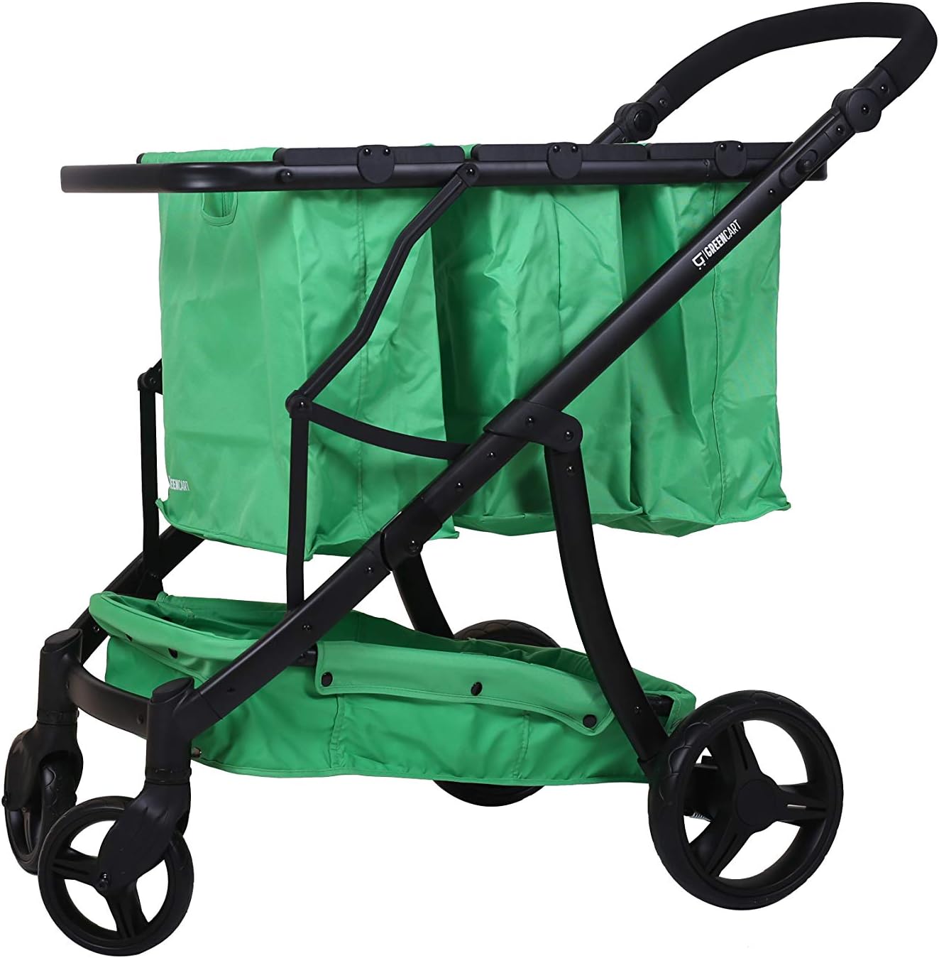 GreenCart Lightweight Shopping Cart with Reusable and Foldable 3 Shopping Bags Easy for Shopping and Carrying Groceries in Store (Silver Frame + 3