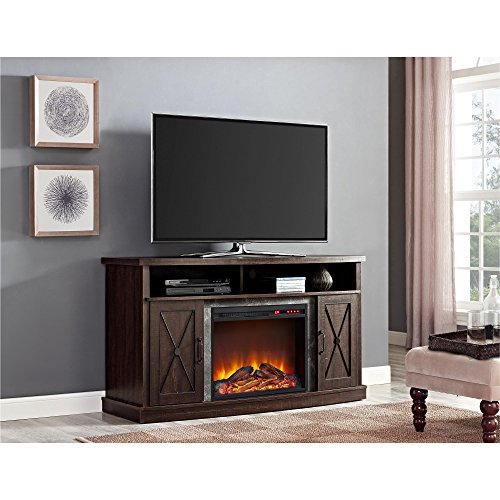 Ameriwood Home Barrow Creek Fireplace TV Stand for TVs up to 60 Inch, Replaceable Electric Fireplace Insert Heater, Remote Control, Timer
