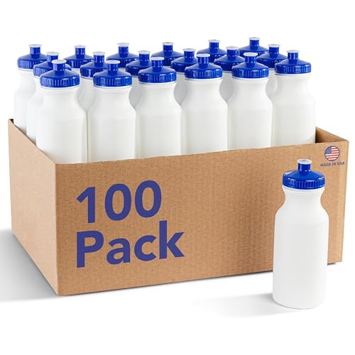 Bulk Water Bottles 100 Pack - 24 Ounce Reusable water bottles Bulk - BPA-Free Easy Open Spin off Cap - Clear Water Bottles for Kids and Adults