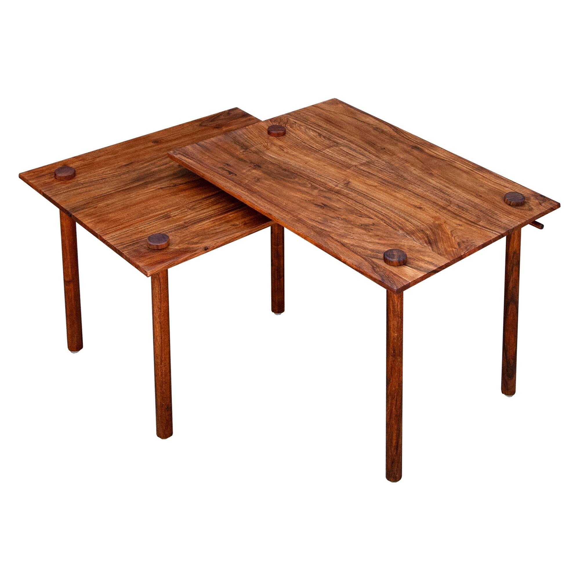 Solid Wood End Table with Pull Out Extension and Grain Details, Dark Brown ,Saltoro Sherpi