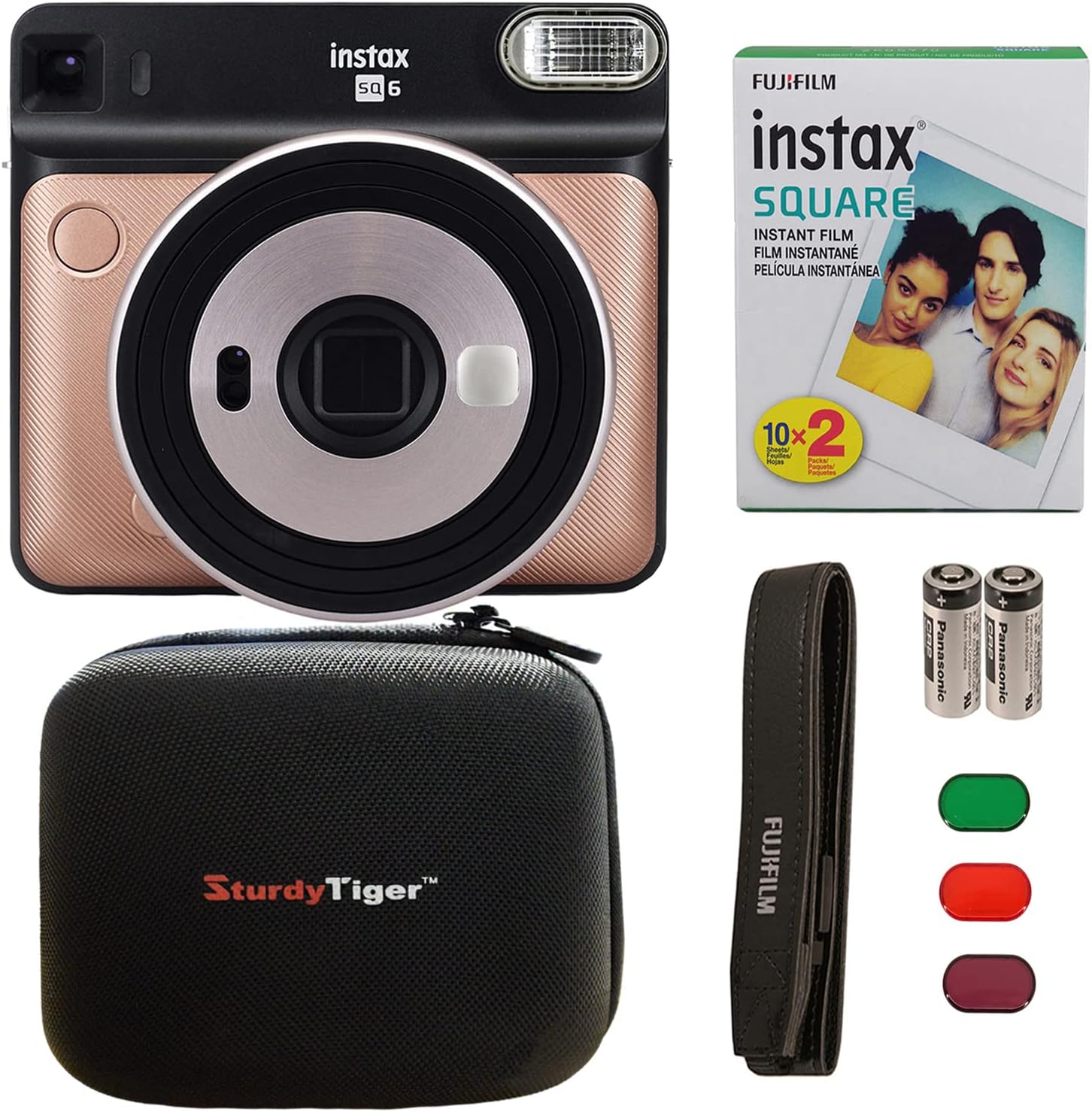 Fujifilm Instax Square SQ6 + Fujifilm Instax Square Instant Film (20 Sheets) Bundle with Sturdy Tiger Travel Case and Stickers + Deals Number One