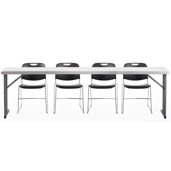 Plastic Resin Seminar Folding Table(18 x 96x22) with Four Stack Chairs by National Public Seating, 85XX/4-BT1896/1, 96481