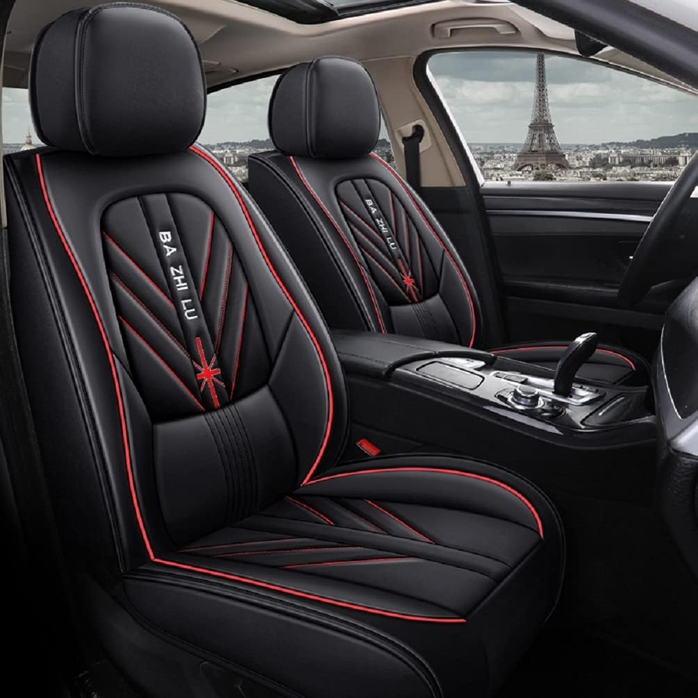 ZQY Car Seat Covers Luxury PU Leather Universal Auto Front & Rear Seat Protector Fit Sedan SUV 5 Seats Full Set Universal Fit (Black-Blue)