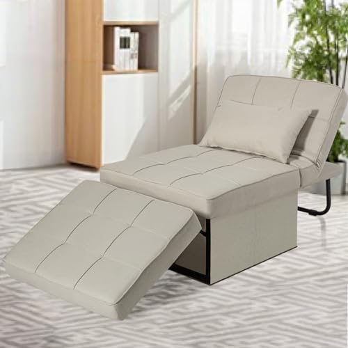 Chair Bed Sleeper, 4 in 1 Convertible Ottoman Bed, Folding Sleeper Sofa Chair with Adjustable Backrest, No Assembly Required for Apartment