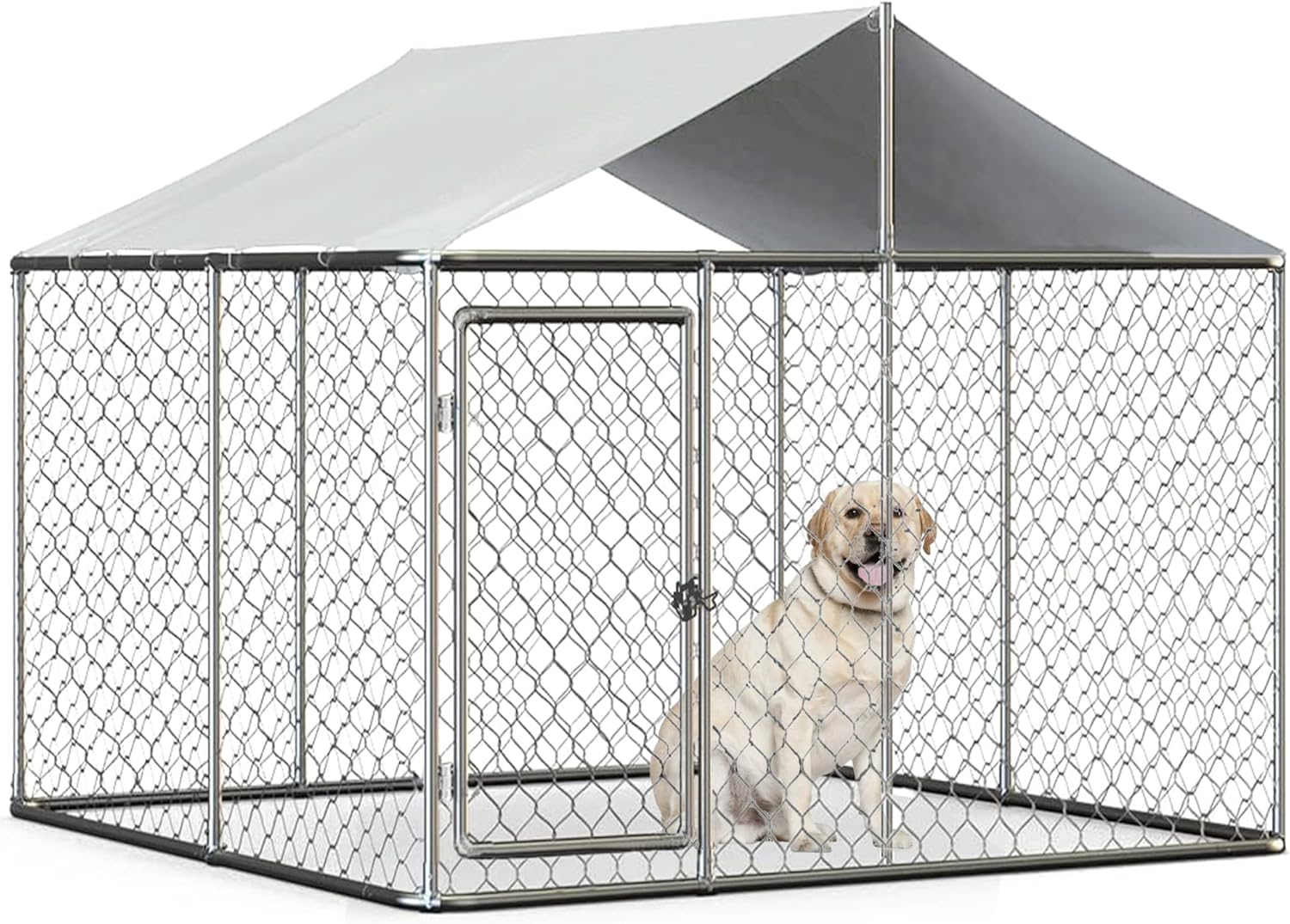 Heavy Duty Dog Cage Outdoor Dog Kennels Outside Pet Playpen for Dogs Outdoor Dog House with Water-Resistant Cover for Back or Front Yard (Silver