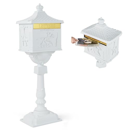 Giantex Cast Aluminum Mailbox with Post - Locking Residential Mailboxes for Outside with Keys, Baffle Door, Expansion Bolts, Address Panel