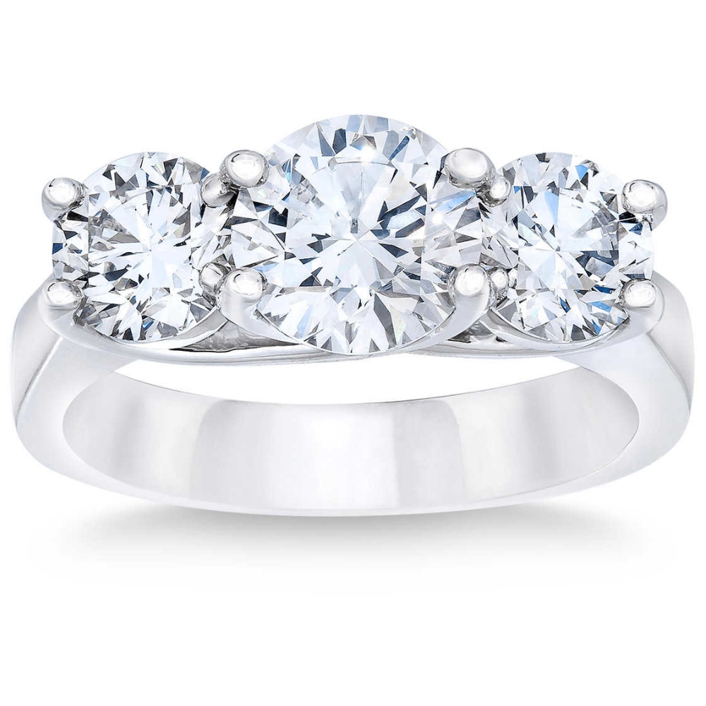 Pompeii3 3 1/4Ct TW Round Diamond Three Stone Engagement Ring 14k White Gold Lab Grown