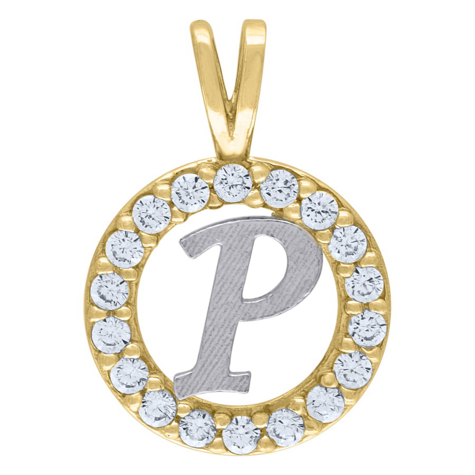 10k Two tone Gold Unisex CZ Cubic Zirconia Letter Name Personalized Monogram Initial P Round Charm Pendant Necklace Meas