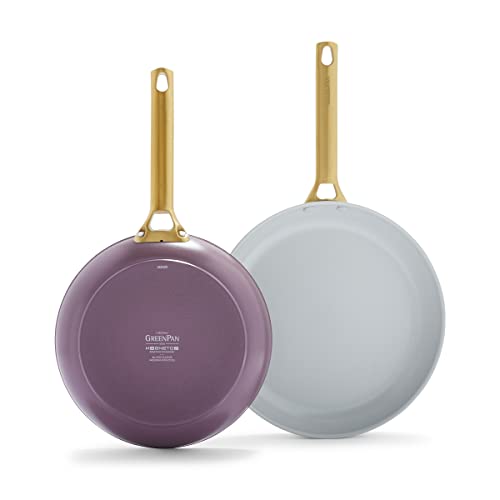 GreenPan Reserve Hard Anodized Healthy Ceramic Nonstick 10" and 12" Frying Pan Skillet Set, Gold Handle, PFAS-Free, Dishwasher Safe, Oven Safe
