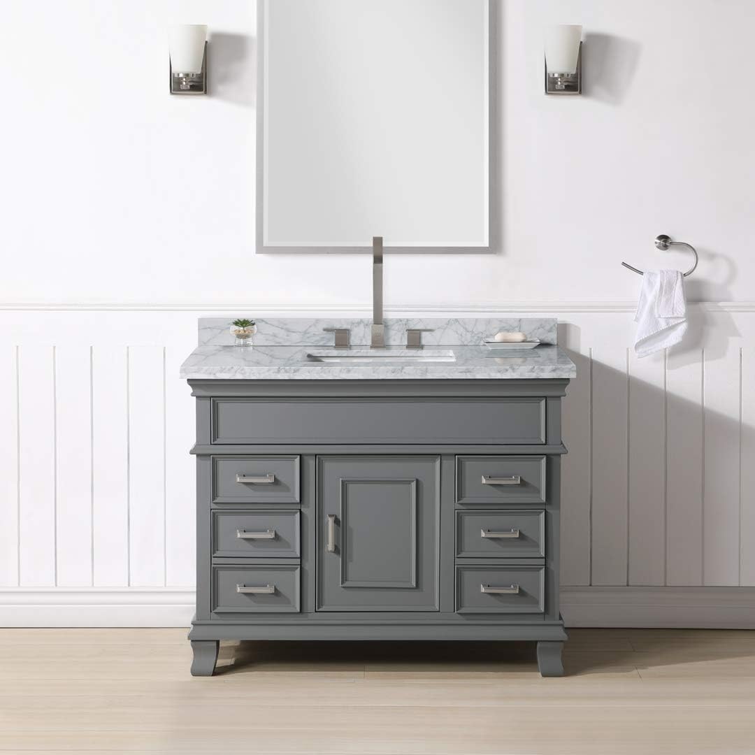 Mission Hills Middleton Bathroom Vanity and Sink Combo with Carrara Marble Double Thick Edge Countertop for Bathroom and Home Decor - 28 Inch, White